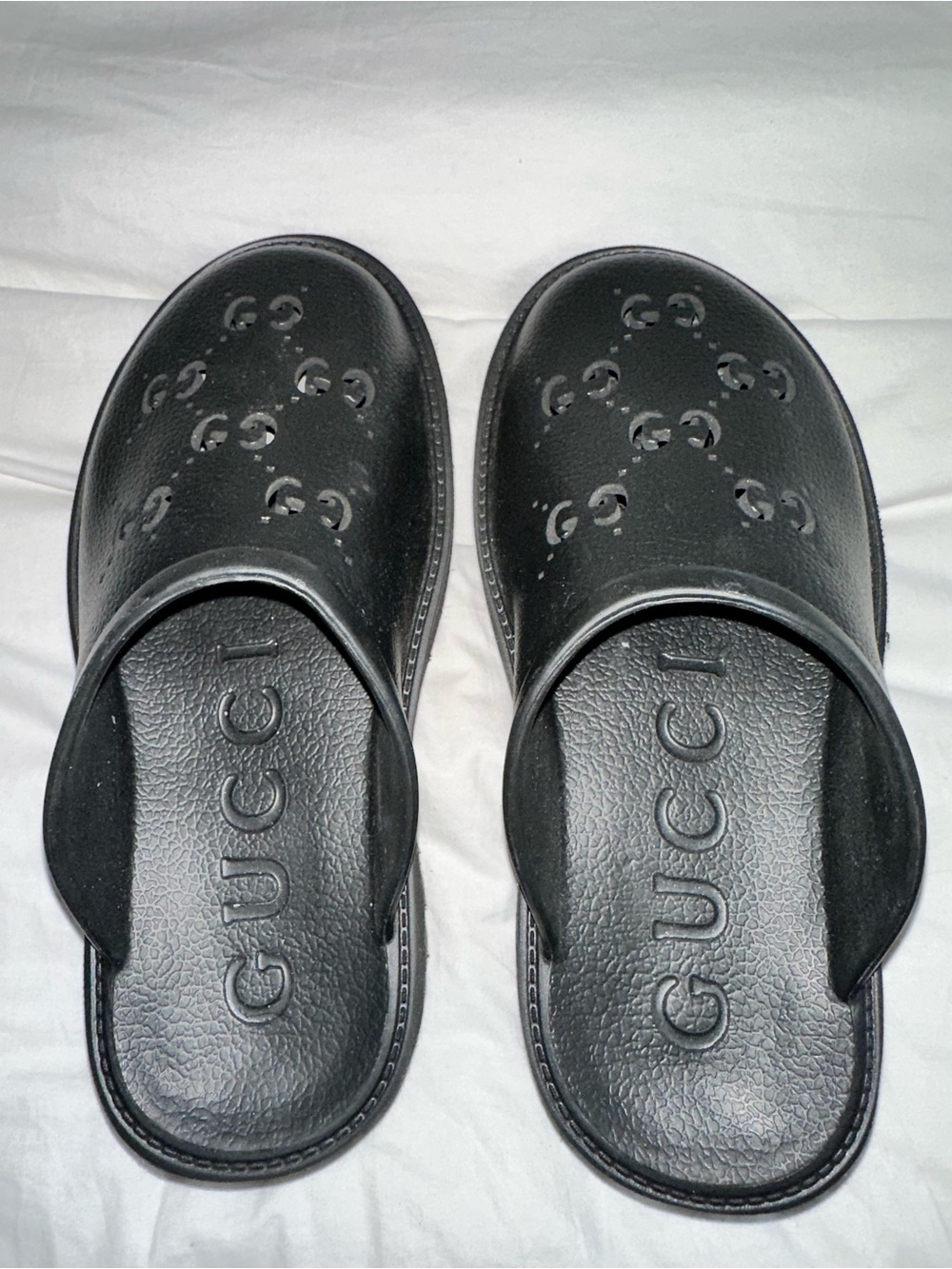 Gucci Black Perforated Logo Slide Mules